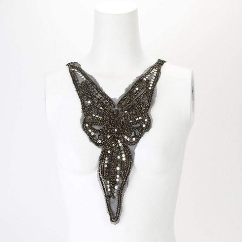 Black and Gold Applique  with Sequins V Shape
